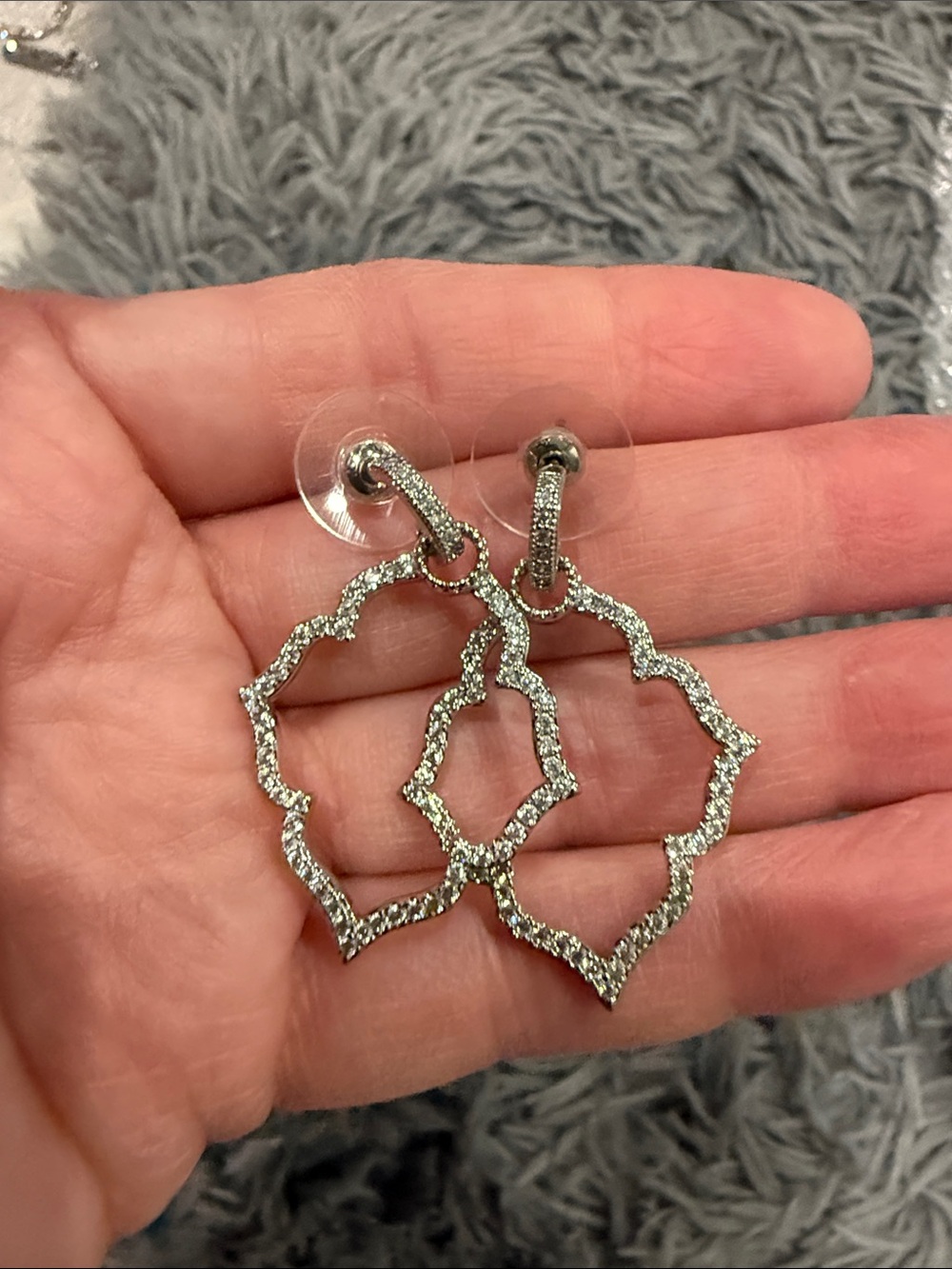 Pavé Silver Moroccan-Frame Drop Earrings - Women Jewelry